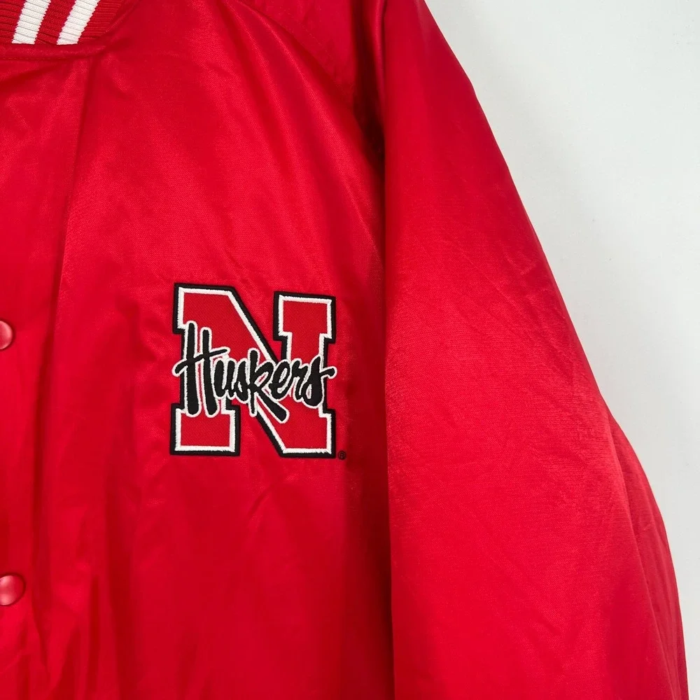 Vtg Nebraska CornHuskers Nike Bomber Jacket Mens XXL Red Satin College Football‎